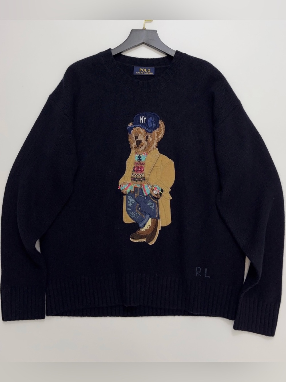 Polo by Ralph Lauren Black Crewneck Sweater with Bear Patch
